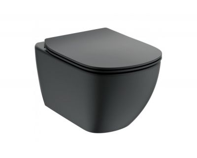 Подвесной унитаз Ideal Standard Tesi Aquablade T0079V3+T3527V3, сиденье тонкое Soft-close, Silk Black (черный матовый)