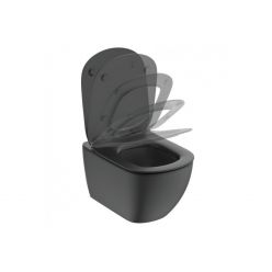 Подвесной унитаз Ideal Standard Tesi Aquablade T0079V3+T3527V3, сиденье тонкое Soft-close, Silk Black (черный матовый)