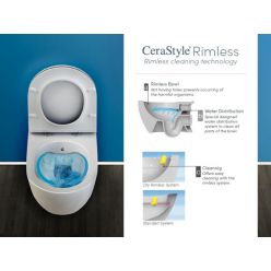 Унитаз подвесной CeraStyle City безободковый с интегрированной функцией биде, без сиденья, HC00206PH00