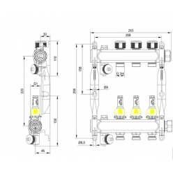 TECEfloor 77310003 Коллектор стальной на 3 контура для поверхностного отопления с расходомерами в сборе