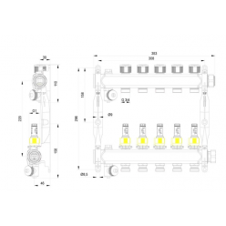 TECEfloor 77310005 Коллектор стальной на 5 контуров для поверхностного отопления с расходомерами в сборе