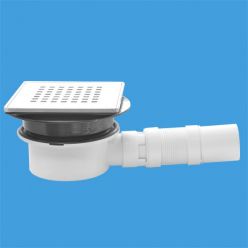 Душевой трап с сухим затвором McAlpine MRFG7-NRV-BS 143х143 мм, горизонтальный выпуск 