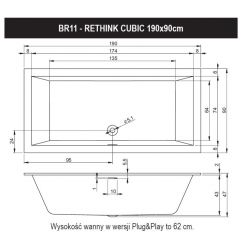 Акриловая ванна Riho Rethink Cubic 190x90, белый/матовый, BR1110500000000