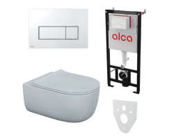 Инсталляция AlcaPlast AM101/1120+M571+M91 (кнопка хром) + унитаз подвесной Bocchi V-Tondo Rimless (54 см) 1416-001-0129 с сиденьем, безободковый