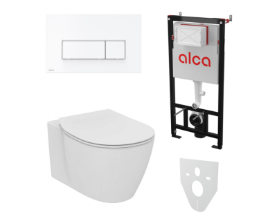 Инсталляция AlcaPlast AM101/1120 + клавиша смыва M570 (белая) + унитаз подвесной Ideal Standard Connect AquaBlade с сиденьем микролифт E047901+E772401