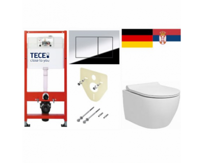 Комплект инсталляция TeceBase с хром кнопкой и унитаз подвесной Pestan Fluenta 49x35,5 Turbo 360° с пневмокрышкой,  40013803 + 40013801 + 9400412