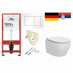 Комплект инсталляция TeceBase с белой кнопкой и унитаз подвесной Pestan Fluenta 49x35,5 Turbo 360° с пневмокрышкой,  40013803 + 40013801 + 9400413