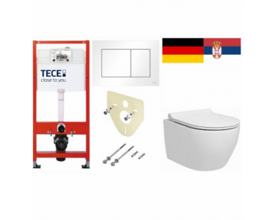Комплект инсталляция TeceBase с белой кнопкой и унитаз подвесной Pestan Fluenta 49x35,5 Turbo 360° с пневмокрышкой,  40013803 + 40013801 + 9400413