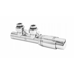 Комплект угловой с термоголовкой для подключения радиатора (бинокль для радиаторов), хром 