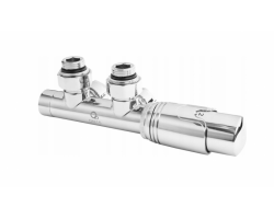 Комплект угловой с термоголовкой для подключения радиатора (бинокль для радиаторов), хром 