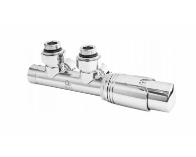 Комплект угловой с термоголовкой для подключения радиатора (бинокль для радиаторов), хром 