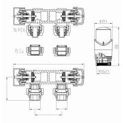 Комплект угловой с термоголовкой для подключения радиатора (бинокль для радиаторов), белый
