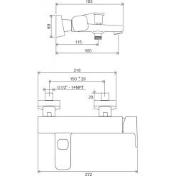 Смеситель для ванны Ravak TD F 022.00/150 мм, X070131