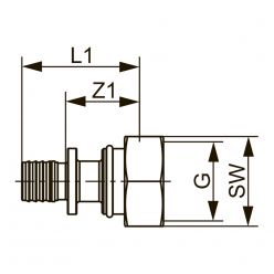 Соединение прямое TECEspring AX с накидной гайкой евроконус латунь 20 x 3/4", 763620S
