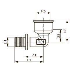 Уголок TECEspring AX соединительный с муфтой латунь 25 x Rp 3/4“, 768025S