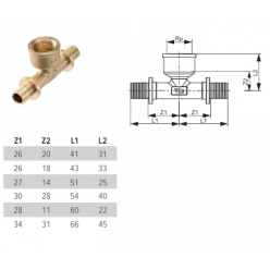 Тройник 90° TECEspring AX с внутренней резьбой латунь 25 x Rp 3/4" x 25, 769525S