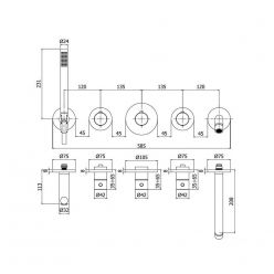 Внешняя часть смесителя ТЕРМОСТАТ на 2 выхода Paffoni Modular Box (цвет - черный матовый), MDE001NO, с ручным душем и изливом