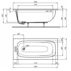 Акриловая ванна Ideal Standard i.life 150х70 см, T475701