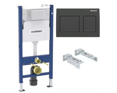 Инсталляция для подвесного унитаза Geberit Alpha 112 см с кнопкой Geberit Alpha 35, черный  матовый, 458.233.00.2A35Bm