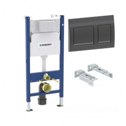 Инсталляция для подвесного унитаза Geberit Alpha 112 см с кнопкой Geberit Alpha 35, черный хром, 458.233.00.2A35Bc (оружейная сталь)