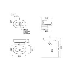 Раковина Kerama Marazzi PLAZA 60х38 см накладная без отверстия под смеситель, PLR.wb.60 Раковина Kerama Marazzi PLAZA 60х38 см накладная без отверстия под смеситель, PLR.wb.60