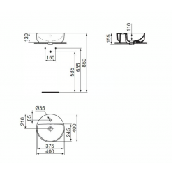 Раковина-чаша круглая 40 см, Ideal Standart I.LIFE O,  1 отверстие под смеситель, с отверстием перелива, без крепежа, T573501