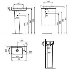 Умывальник для рук 45x25 см, правый Ideal Standard i.life S, T458601
