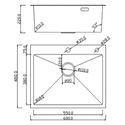 Мойка Roxen Simple 600x480x220, 560220-60-GR, сатин (текстура зерно)
