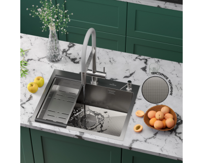 Мойка Roxen Simple 600x480x220, 560220-60-GR, сатин (текстура зерно)