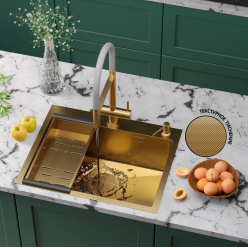 Мойка Roxen Simple 600x480x220, 560220-60G-GR, золото (текстура зерно)