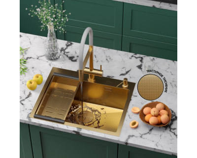 Мойка Roxen Simple 600x480x220, 560220-60G-GR, золото (текстура зерно)