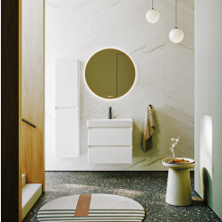 Комплект подвесной тумбы Aqwella Geometria 66x47 см на 2 ящика, белый с умывальником Вилис 66, GE01652WM+4610119204013