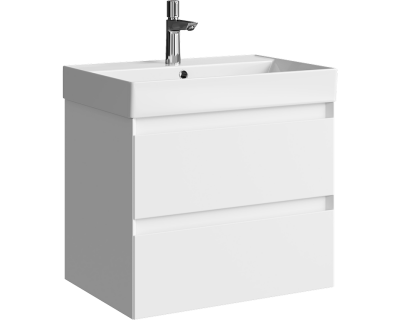 Комплект подвесной тумбы Aqwella Geometria 66x47 см на 2 ящика, белый с умывальником Вилис 66, GE01652WM+4610119204013