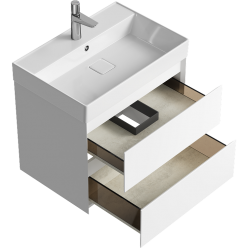 Комплект подвесной тумбы Aqwella Geometria 66x47 см на 2 ящика, белый с умывальником Вилис 66, GE01652WM+4610119204013