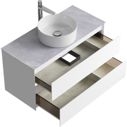 Комплект подвесной тумбы Aqwella Geometria 100x45 см на 2 ящика, белый со столешницей из керамогранита, серый камень, GE01102WM+STG1014X456GS