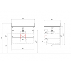 Комплект подвесной тумбы Aqwella Geometria 66x47 см на 2 ящика, белый с умывальником Вилис 66, GE01652WM+4610119204013