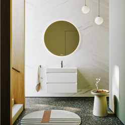 Комплект подвесной тумбы Aqwella Geometria 81x48 см на 2 ящика, бежевый с умывальником Вилис 81, GE01082MD+4610119205126