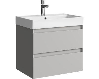 Комплект подвесной тумбы Aqwella Geometria 66x47 см на 2 ящика, серый с умывальником Вилис 66, GE01652ST+4610119204013