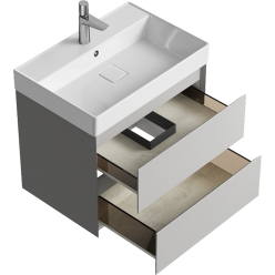 Комплект подвесной тумбы Aqwella Geometria 66x47 см на 2 ящика, серый с умывальником Вилис 66, GE01652ST+4610119204013