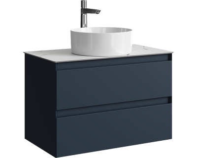 Комплект подвесной тумбы Aqwella Geometria 81x48 см на 2 ящика., темно-серый со столешницей из керамогранита, мрамор белый, GE01082GRM+STG814X476MW