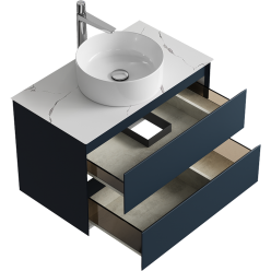 Комплект подвесной тумбы Aqwella Geometria 81x48 см на 2 ящика., темно-серый со столешницей из керамогранита, мрамор белый, GE01082GRM+STG814X476MW