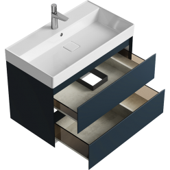 Комплект подвесной тумбы Aqwella Geometria 81x48 см на 2 ящика, темно-серый с умывальником Вилис 81, GE01082GRM+4610119205126