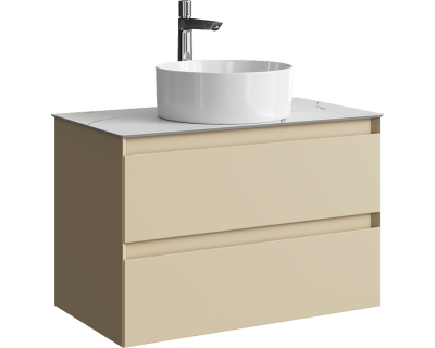 Комплект подвесной тумбы Aqwella Geometria 81x48 см на 2 ящика., бежевый со столешницей из керамогранита, мрамор белый, GE01082MD+STG814X476MW