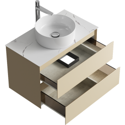 Комплект подвесной тумбы Aqwella Geometria 81x48 см на 2 ящика., бежевый со столешницей из керамогранита, мрамор белый, GE01082MD+STG814X476MW
