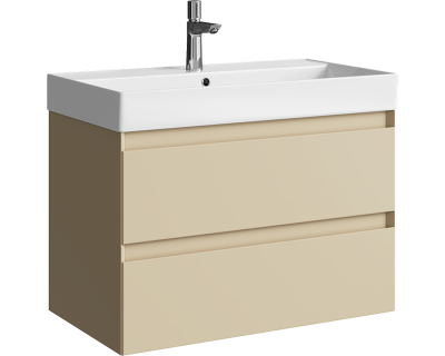 Комплект подвесной тумбы Aqwella Geometria 81x48 см на 2 ящика, бежевый с умывальником Вилис 81, GE01082MD+4610119205126