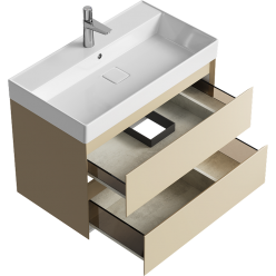 Комплект подвесной тумбы Aqwella Geometria 81x48 см на 2 ящика, бежевый с умывальником Вилис 81, GE01082MD+4610119205126