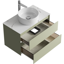 Комплект подвесной тумбы Aqwella Geometria 81x48 см на 2 ящика, зеленый со столешницей из керамогранита, мрамор белый, GE01082SH+STG814X476MW