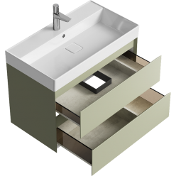 Комплект подвесной тумбы Aqwella Geometria 81x48 см на 2 ящика, зеленый с умывальником Вилис 81, GE01082SH+4610119205126