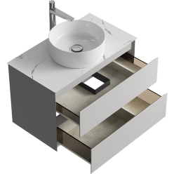 Комплект подвесной тумбы Aqwella Geometria 81x48 см на 2 ящика, светло-серый со столешницей из керамогранита, мрамор белый, GE01082ST+STG814X476MW