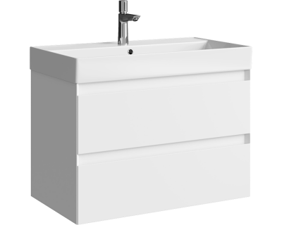 Комплект подвесной тумбы Aqwella Geometria 81x48 см на 2 ящика, белый с умывальником Вилис 81, GE01082WM+4610119205126